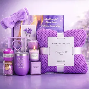 Mother's Day Gift Birthday Gifts for Women Gift Basket, Lavender Spa Gift Set with Cozy Flannel Blanket, Self Care Care Package Gift Box for Her, Mom, Wife, Sister, Best Friend, Girlfriend (Purple)