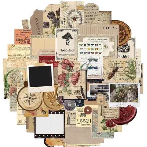 Vintage Sticker, 50pcs/set Retro Waterproof Vinyl Decals, Scrapbook, Scrapbooking & Journal Making Material, DIY Decorative Sticker for Stationery Computer Water Bottle