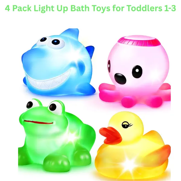 4 Pack Light Up Bath Toys for Toddlers 1-3, Color Changing Floating Baby Bath & Pool Water Toys for Boys & Girls, Bathtub Sensory Toys for Shower Play, Summer Gift & Birthday Gift