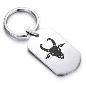 Stainless Steel Year of the Goat Zodiac Dog Tag Keychain