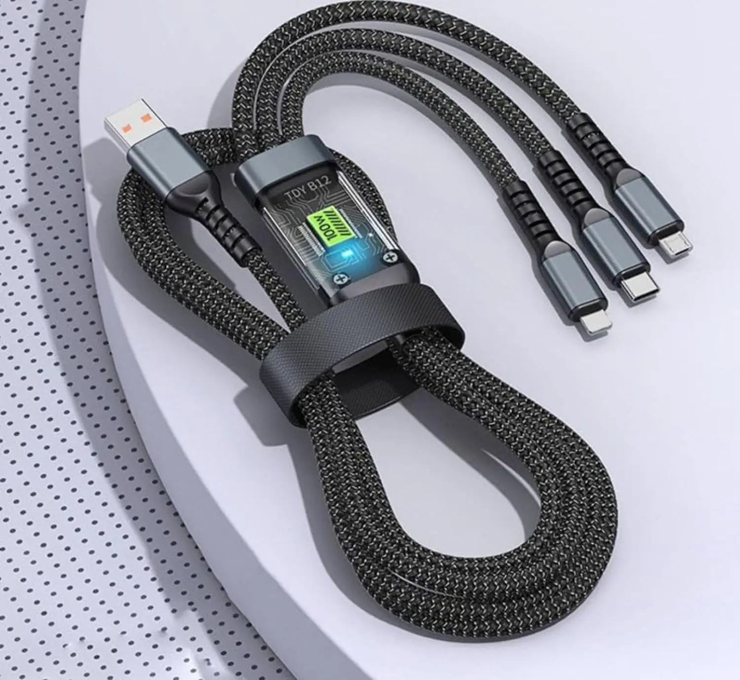 3 in 1 USB Cable Fast Charging, Transparent Luminous 100w Super Fast Charging Cable, LED Indicator, Durable Nylon braiding, Charging Solution for Type-C, iPhone, and Android Devices(The iPhone15 series is not applicable)