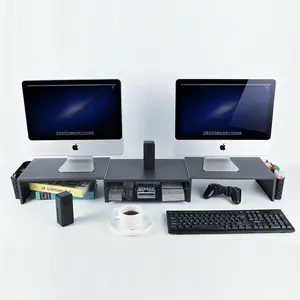 Height Adjustable Monitor Stand Riser with Metal Drawer, Desktop Storage Organizer, Sturdy Desk Support Rack for Office Supplies