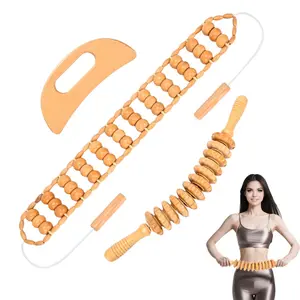 3-in-1 Wooden Massage Tool Set Includes Roller Strap, Rolling Wheel & Gua Sha Board Multi-Part Body Massage Tool for Relaxation, Meridian Relief & Festival Gifting