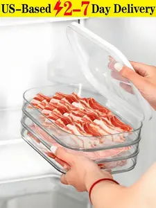 (2-7 Daysmust Arrive)3-Layer PET Plastic Cold Plate Container Set, Sealed PET Plastic Food Storage Container Set, Meat/Frozen Food Packaging Boxes, Stackable Design Fruit & Vegetable Storage Containers, Rounded Food Storage Box With Lid Set Of 3