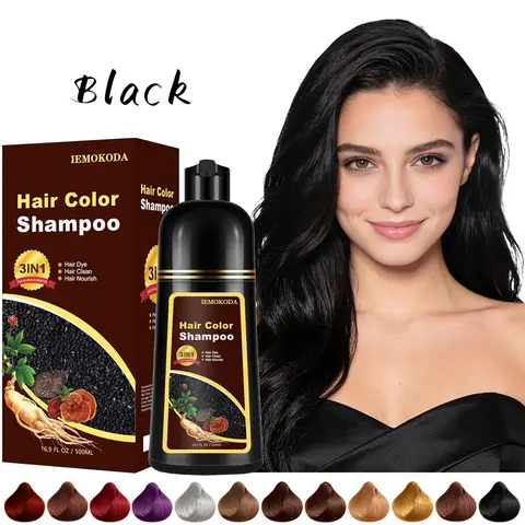 IEMOKODA 3-in-1 Black Hair Dye Shampoo, Haircare No Bleach Plant Extracts Color, Semi-Permanent Gray Hair Dye Cover Gray Solutions for Men & Women, Instant Gentle Easy-to-Use, 16.9 Fl Oz, No Bleach Hair Color