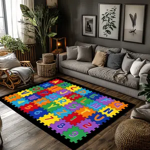 Kids Alphabet Number Puzzle Block Crystal Velvet Area Rug Colorful Non‑Slip Educational Children Game Room Rug#KidsAlphabetNumberRug #PuzzleBlockRug #EducationalDecor #ColorfulLearningCarpet #CrystalVelvetRug