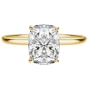 GRA Certified Women's 1CT 5*7mm D VVS1 Crushed Ice Cushion Cut Lab Moissanite Solitaire Yellow Ring, Ideal for Wedding & Daily Wear, Rings, Cushion-Cut Rings, Moissanite Vvs Rings