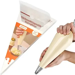 Disposable Piping Bags – 12 Inch Clear Pastry Bags (100PCS) for Cake & Cookie Decorating, Anti-Burst Icing Bags for Frosting, Chocolate & Royal Icing – Durable Plastic Baking Supplies