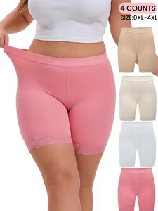 0XL-4XL Plus Size Women's Cool Touch Anti-Chafing Shorts, Lace Trim Safety Shorts, Breathable & Sweat-Free, Perfect For Summer Outfits,Keep Fresh&comfortable Underwear, Panties, Home&Sleep Wear,Womenswear