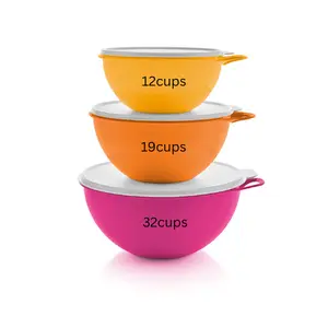 Thatsa Bowls 3pc Set 12c 19c 32c Baking Supplies Mixing Bowls Traditional Airtight Liquid Tight with Thumb Handle for Superior Control