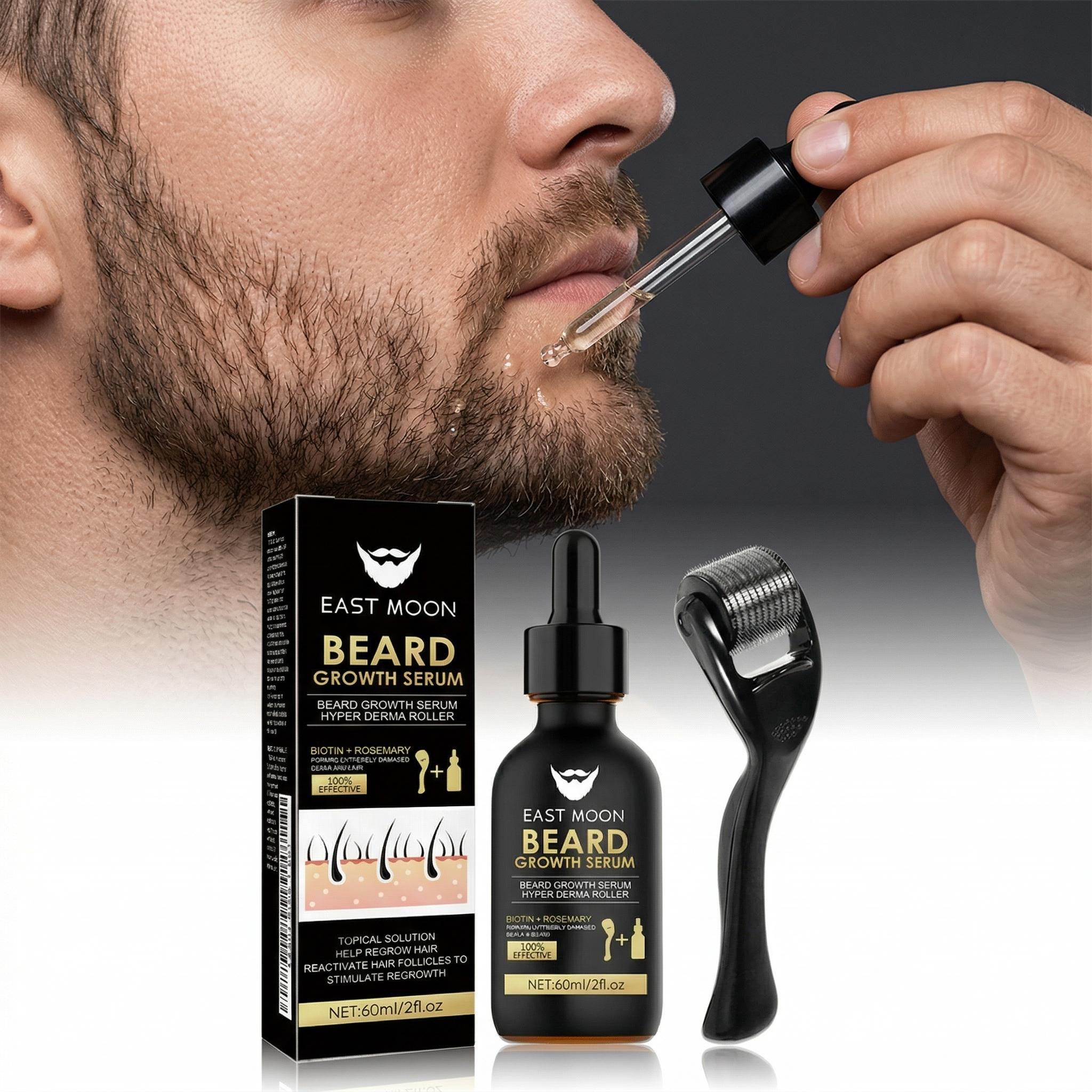 Beard Oil for Men，Beard Growth Essence And Roller Sets, Rich in Biotin & Collagen,Beard Care Nutrient Oil, Making Beards Thicker And Shinier, Men's Daily Beard Care Products And Tools，Nourishing Beard Oil for Men’s Daily Care