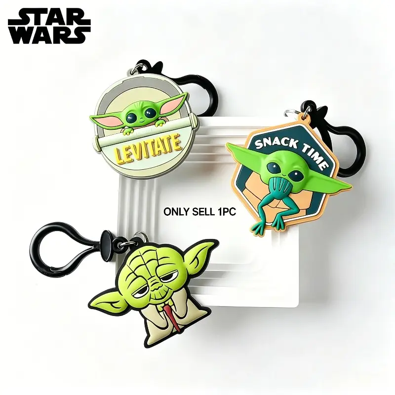 1PC Star Wars Officially Lisensed Star Wars Yoda Keychain Charm Levitate Snack Time Soft Touch PVC Bag Clip Yoda Bag Clip Mandalorian Grogu Cute Shape Pendant Portable Soothing Keyring Birthday Holiday Gift Essentials Key Charms