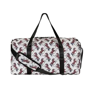 AWST Intl "Lila" Galloping Bay Horses Beige Duffle Bag 63-GG824-BE