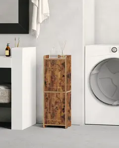 Bathroom Storage Cabinet, Small Corner Floor Cabinet with 2 Doors and Adjustable Shelf, Narrow Toilet Paper Cabinets, Bathroom Organizer for Small Spaces, 7.9"D x 9.8"W x 29.5"H Rustic Brown
