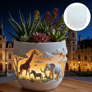 Grassland Animal Family Silicone Mold, Giraffe Elephant Zebra Shape, DIY Resin Craft, Home Decor, Gift Idea, Round Flower Pot Holder