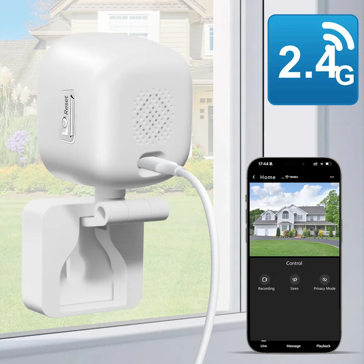 Indoor/Outdoor Window Camera with Night Vision/Wall Camera, 2.4GHz  WiFi Cameras for Home Security, IR Night Vision, 2-Way Talk, 24/7 Recording, Easy Stick-on Install
