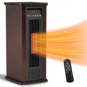Electric Infrared Space Heater for Indoor Use, 1500W Tower Space Heater with Wood Frame, 12H Timer, 3 Heat Settings, 4 Heat Tube electric space