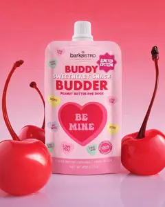 3pk Limited Edition Valentines Day BUDDY BUDDER Peanut Butter for Dogs - Unsalted Peanuts, Carob, Cherry, Honey - All Natural, Free of Harmful Ingredients - Made in USA