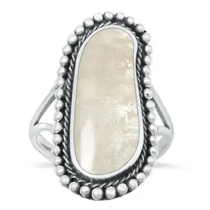 Asymmetrical Oval Moonstone Statement Ring - Oxidized 925 Sterling Silver