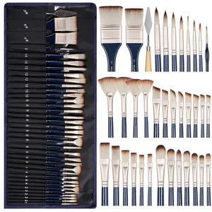 Nicpro Paint Brush Set, Professional Paint Brushes for Acrylic Painting & Oil, Firm Synthetic Bristle Brushes, Brush Types with Cloth Roll & Gift Box for Watercolor, Gouache, Canvas, Craft