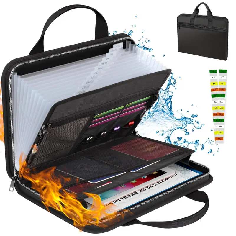 Fireproof Silicone-Coat Accordion File Organizer - 13-Compartment Multi-Layer Expanding Folder with Handle & Labels, Portable Office Accessories for Letter/A4 Size Documents, Home Storage Organization Organizer Storage