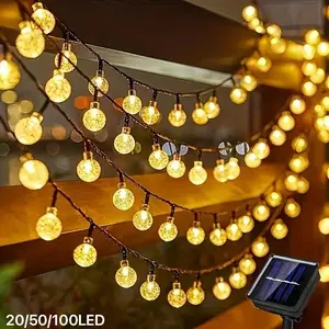 Solar Bubble Light String with 8 Flash Modes, 100/50/20 LED Balls, Modern Style Switch Control, Garden Yard Wedding Birthday Decor