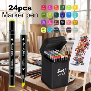 24PCS Dual-Tip Alcohol Art Markers Set, Touch Style, Fine & Chisel Tips, Permanent Marker Pens with Carrying Case for Drawing, Sketching, Coloring & Art Supplies