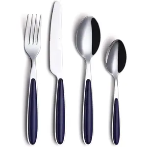 Silverware Set, Elegant Stainless Steel Colorful Tableware Kitchen Flatware Set Utensils, Includes Dinner , Forks, Spoons, Salad Forks & Dessert Spoons (Blue, 24 count)