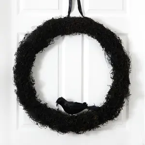30” Halloween Black Raven Twig Wreath