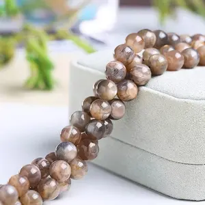 Natural Gray Moonstone Gemstone Smooth Round Loose Beads For DIY Jewelry Making Desig Handmade Crafts Bracelet, Necklace, Earrings AAA Quality 15.5 Inches Long, Semi Precious Stone, Spacer beads