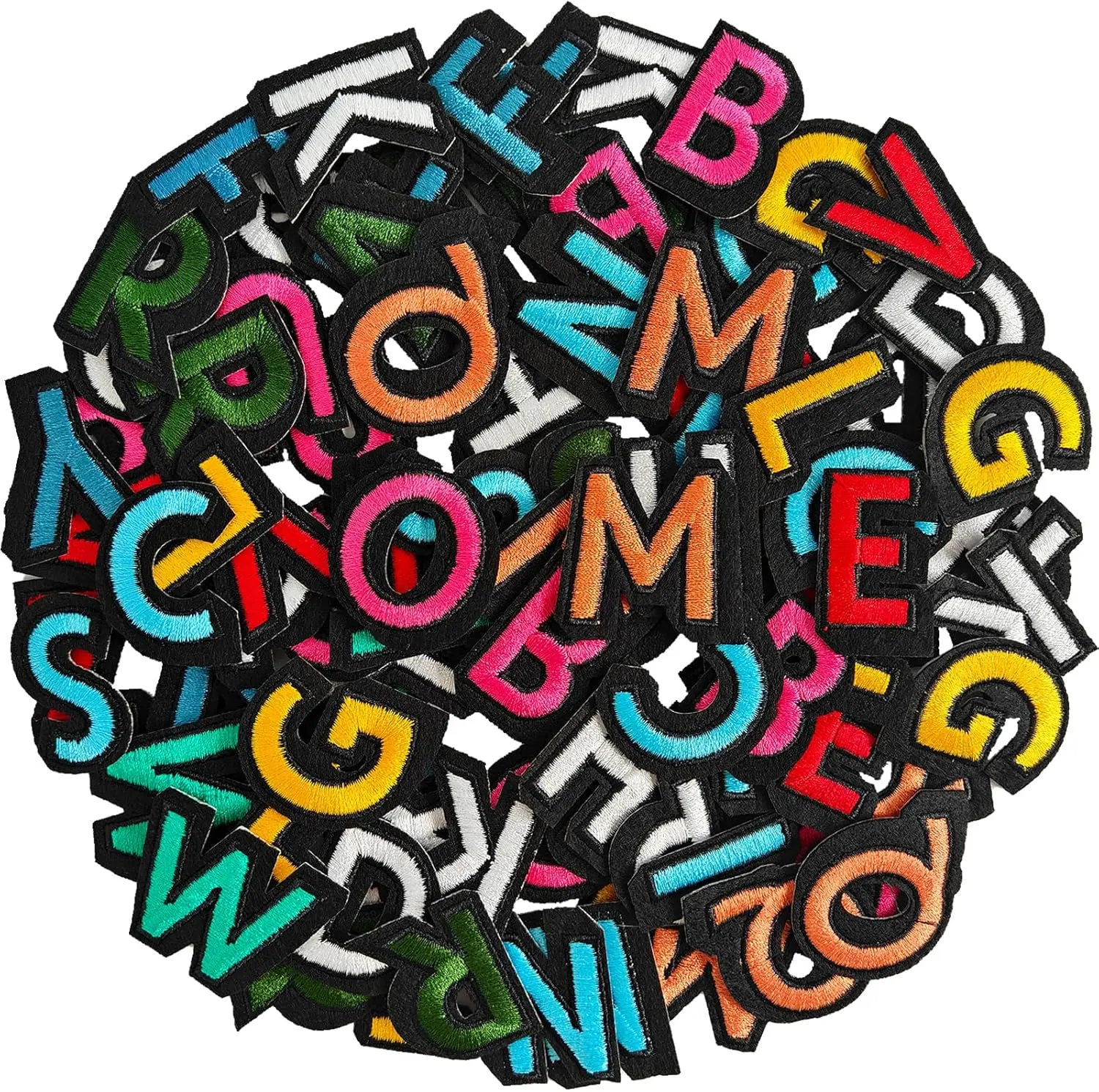 108-Piece Colorful Cotton Iron-On Embroidery Patches Complete A-Z Set - Exquisitely Clean, No Extra Threads Remain, Easy Applique for Hats/Clothes, Personalized Decoration for Graduation, Children