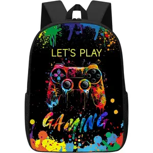 Gamer Backpack for Boys, Funny Gaming Backpacks for Kids Teens, Colorful Video Game Gamepad Bookbag for Children Elementary Middle School, Lightweight Waterproof Travel Daypack 17"