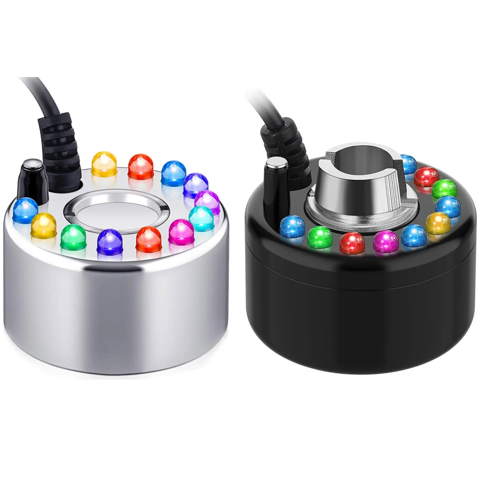 Halloween Mist Maker Fogger Mini Fog Machine with 12 LED Light Flashes, Indoor Fountain Mist Maker Ultrasonic Fogger Atomizer Air Humidifier Portable Fog Machine for Smoking Cauldron, Witch Pot, Fountain, Water Garden, Pond