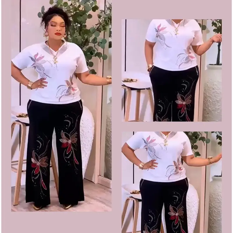 UNIQUE Comfy Summer 2 Piece Sets for Women - Turkey Casual Outfits with Floral Embroidery - Womenswear  Shortsleeve Vneck Outfits  Elegant Everyday Style