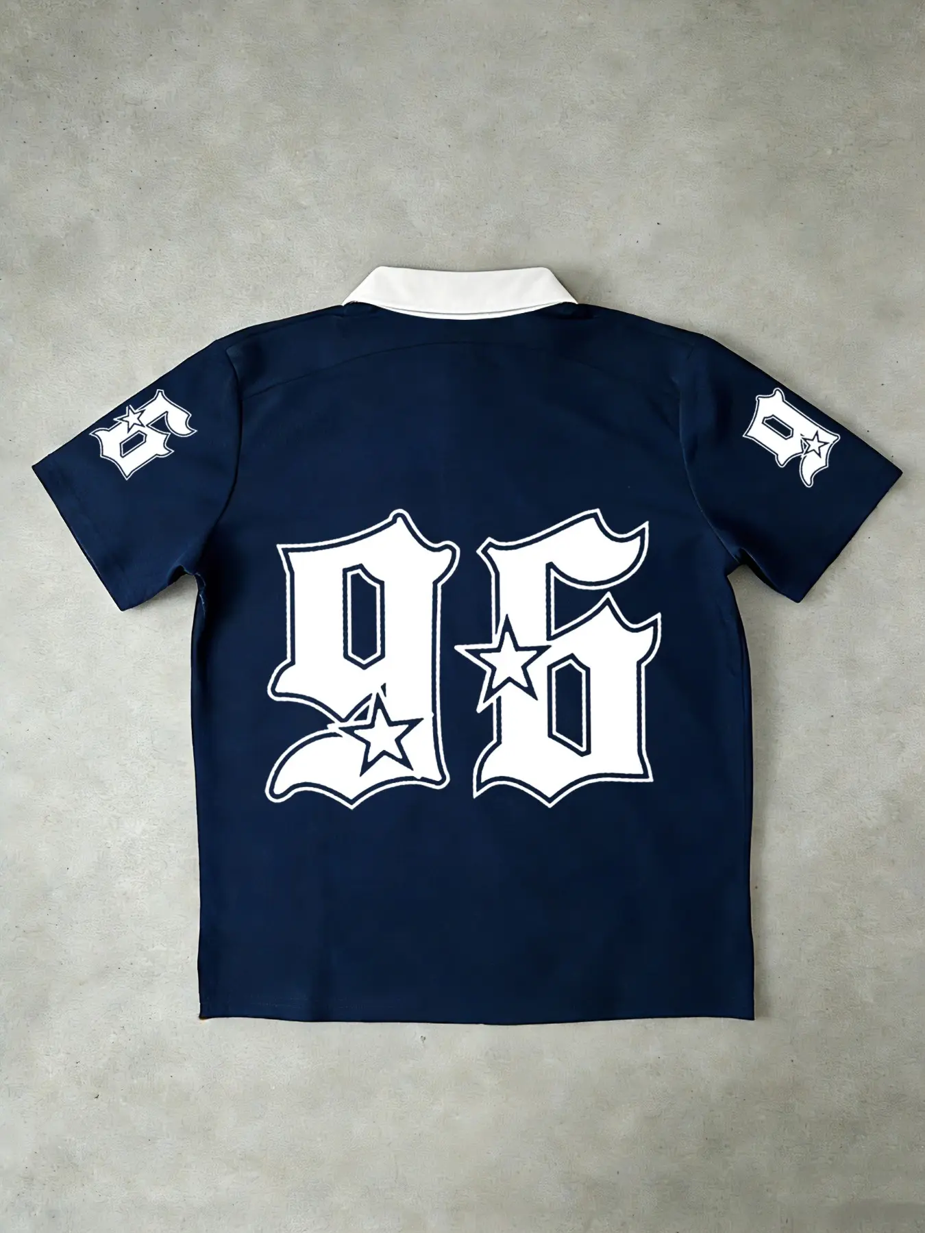 トップス 00s archives Zip design polo shirts y2k Retro 96 Star Print Polo Shirt, Y2K Streetwear, Eye-Catching