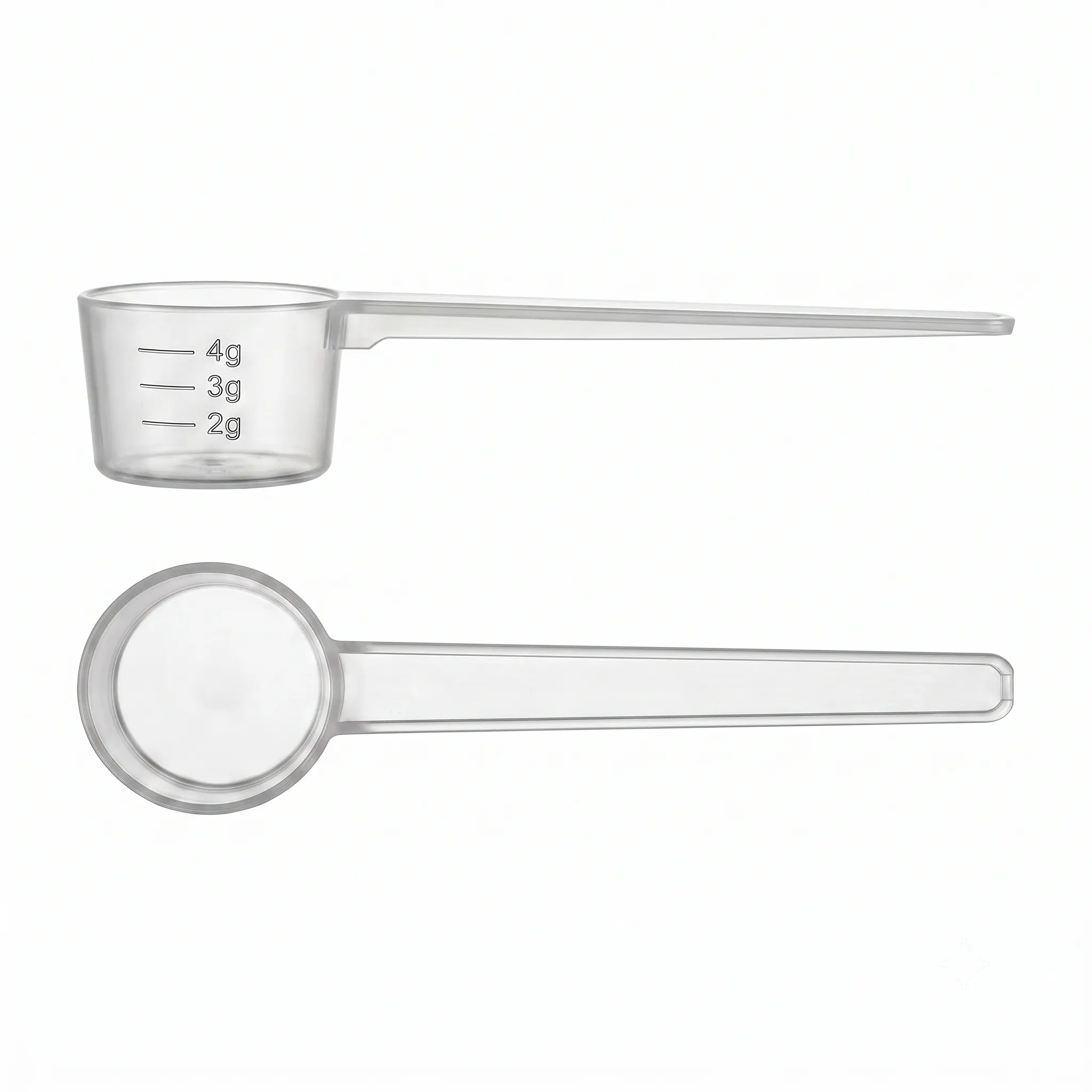 QUSEVOO 2-Pack 5g Clear Plastic Measuring Scoops for Creatine, Protein Powder & Cooking Liquids, Food Grade BPA-Free Spoons with 2/3/4g Markings