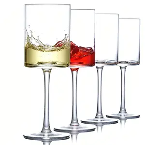15oz White Wine Glass Set of 4, Elegant Crystal Square Stemware Stemmed Red Wine Glasses, Hand Blown Unique and Modern Glasses with Stem-For Wedding, Anniversary, Birthday, Party, Mother's Day, Wine Lover Gifts