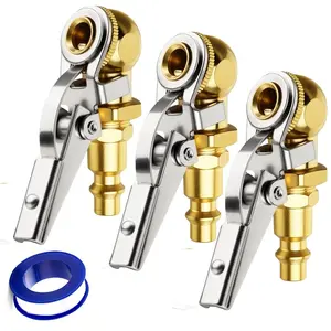 3pcs 1/4 Inch Female NPT Closed Ball Tire Inflator with Clip, Locking Quick Connect, Clip-On Air Chucks for Truck RV Auto Car Air Compressor