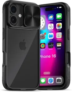 iPhone 16 Case Black with Camera Cover, 16 Rugged CASE Camera Cover Slide, Portable & Heavy Duty & Shockproof Phone Protection for Apple iPhone 16, 16 Military Grade Case-6.1inch