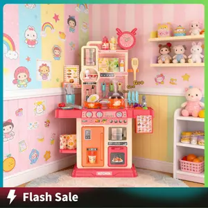 46PCS Kids Kitchen Playset King Size Pretend Play Toys with Sound&Light,Play Sink,Cooking Stove,Complete Accessories for Toddlers Girls Boys