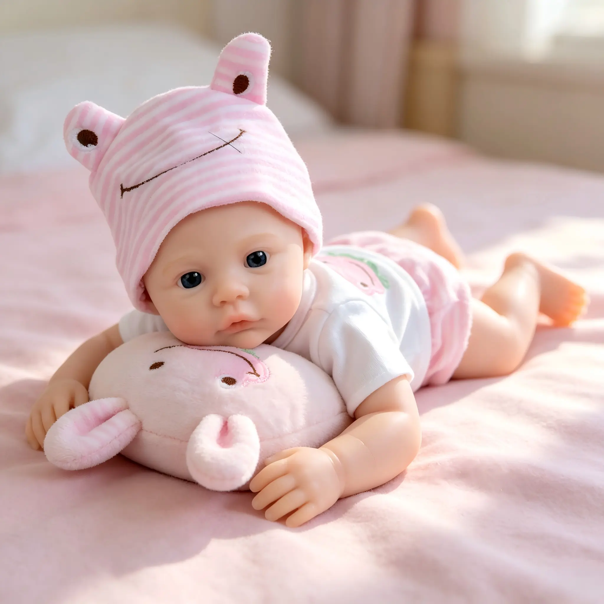 12" Realistic Silicone Baby Doll with Open Mouth & Mini Bottle – TikTok Viral Pocket Doll in Gift Box, Soft Travel Toy for Toddlers & Kids with Non-Magnetic Pacifier cute christmas