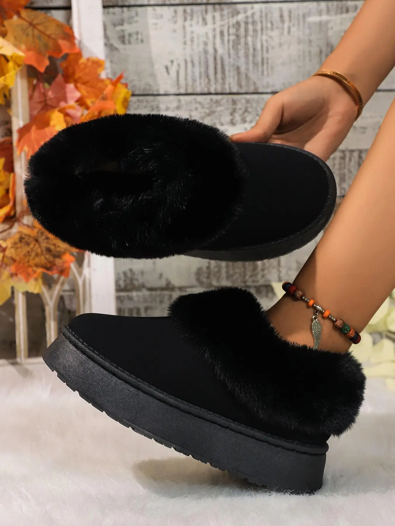 Women's Solid Color Fluffy Lined Snow Boots, Fashionable Warm & Cozy Ankle Boots for Winter, All-match Commuter Shoes for Work & Daily Wear