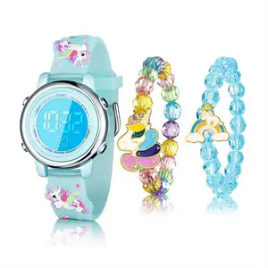 3 Pieces Unicorn Digital Watch And Unicorn Bracelet, Children's Electronic Watch With Alarm Clock And Stopwatch, Excellent Birthday And Holiday Gifts