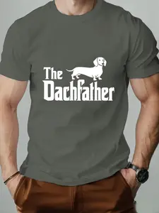 Men's the Dachfather Dachshund Print Short Sleeve T-Shirt, Slim Fit, Streetwear, Street Style, Long Length, Ideal for Pet Lovers & Daily Wear