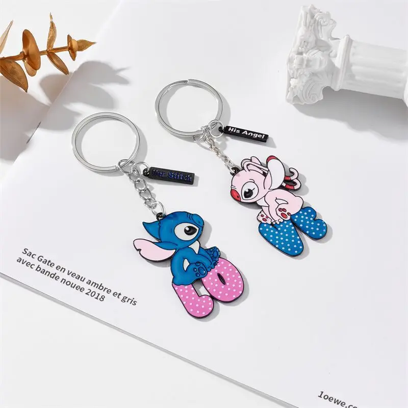 Disney Lilo & Stitch Couple Keychain Set, “Love” Themed Matching Pair Key Rings, Cute Cartoon Bag Charms Pendant, Romantic Valentine’s Day Gift for Couples Best Friends Fans