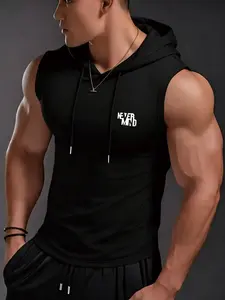 Men's Sleeveless Hooded Gym Vest, Slim Fit Muscle Cut, Minimalist Street Style, Breathable Elastic Fabric, Ideal for Fitness and Daily Wear