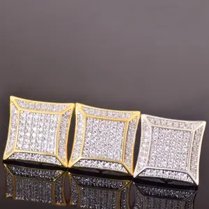 14MM Big Square Stud Earring Iced Out Cubic Zirconia Women Screw/Push Men Earrings Hip Hop Jewelry Fashion Gift
