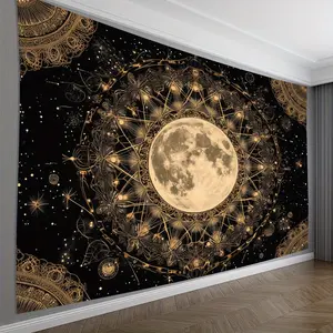 1pc Vintage Mandala Moon Tapestry - Polyester Hanging Wall Decor for Living Room, Bedroom, Office, and Party - No Electricity Required, Featherless, Versatile Decoration, Ideal Creative Gift