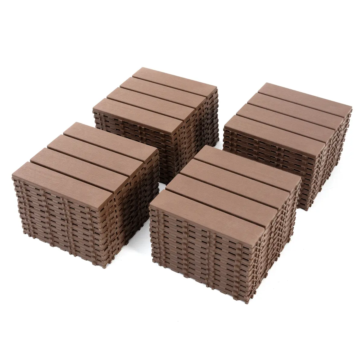 Plastic Interlocking Deck Tiles (44 PCS), 12x12 Inches Square Waterproof Outdoor Patio Flooring, Easy Snap Balcony Floor Tiles for Garden, Poolside, Backyard, Pathway, Indoor Use, Brown
