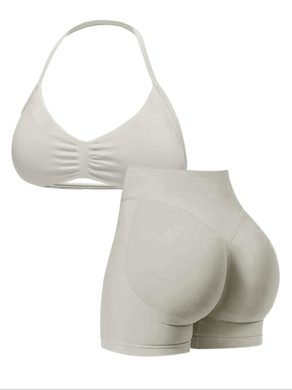 New Women's Sporty Yoga Set, High-Waist Tight-Fitting Shorts and Halter Top, Summer Fitness for Running and Gym, Gym Tights Clothes